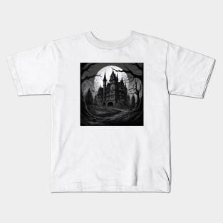 Vintage Scary Horror Castle Trees Kids T-Shirt